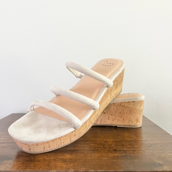a new day Shoes - A New Day Target Cream Strappy Cork Wedge Sandals Suede Feel Barely Worn 6
